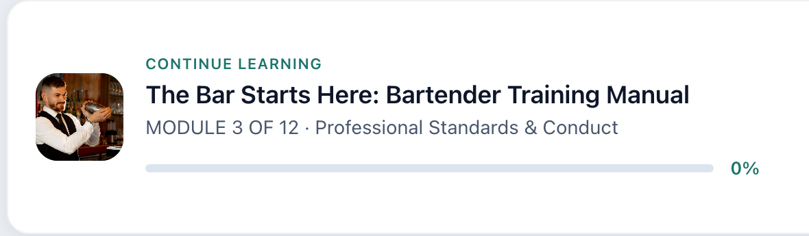 Fortsätt lära: The Bar Starts Here — Bartender Training Manual, modul 3 av 12