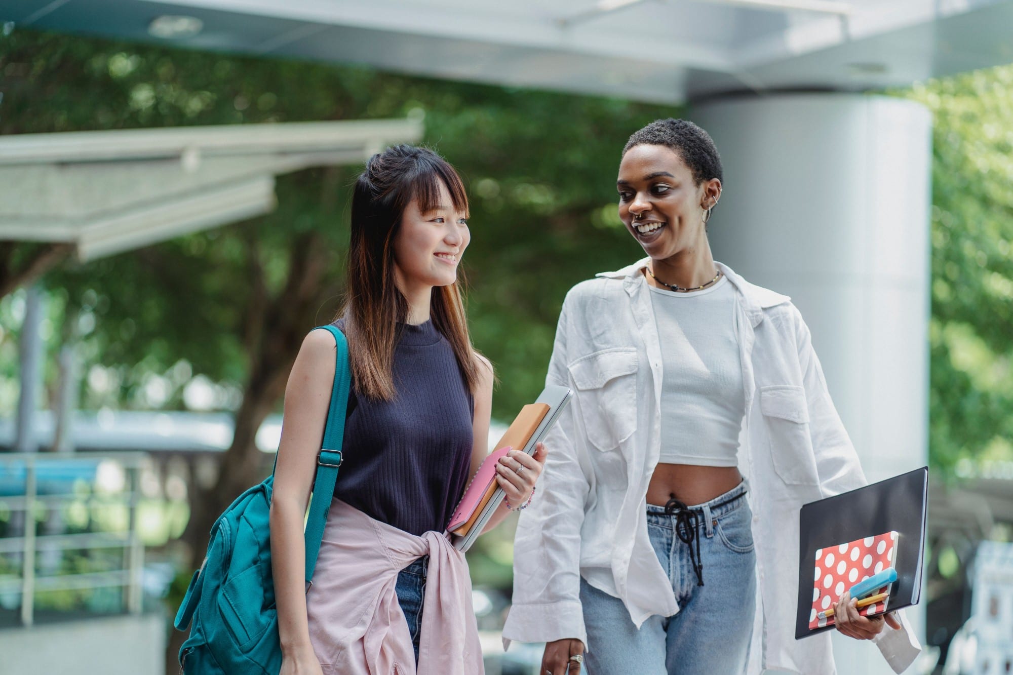 Two students walking to class