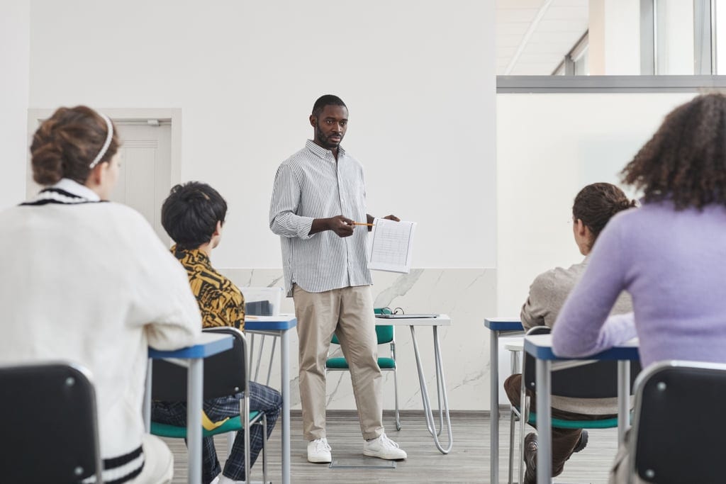 A teacher presenting to a class